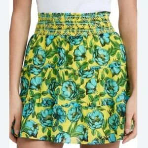 Alice + Olivia smocked Yellow and Blue Floral Mini Skirt